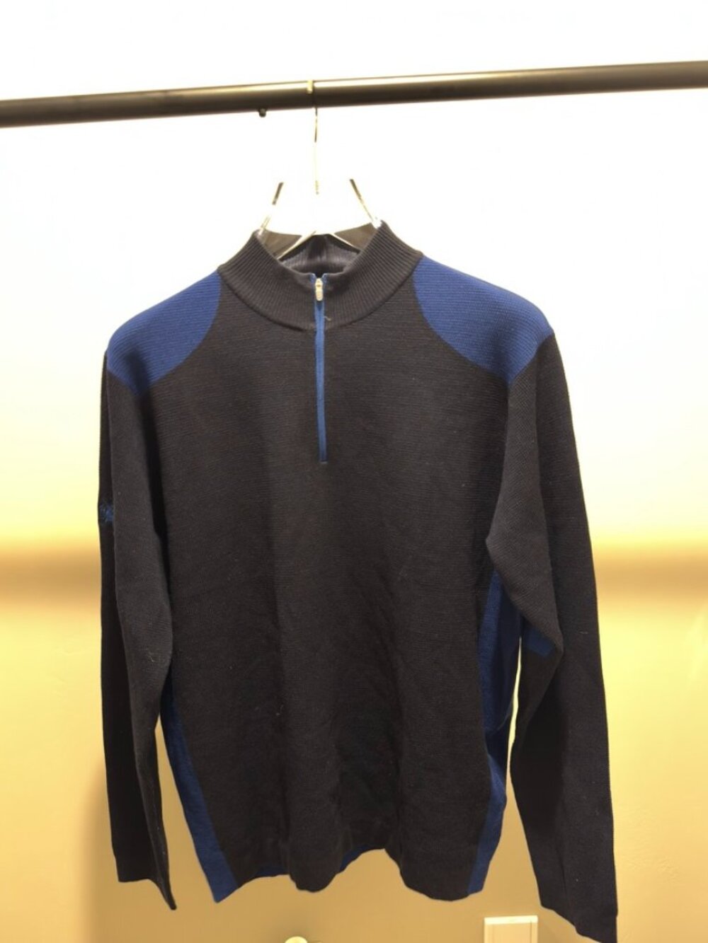 Peter Millar Men’s Colorblock Quarter Zip Sweater Navy Blue Size L